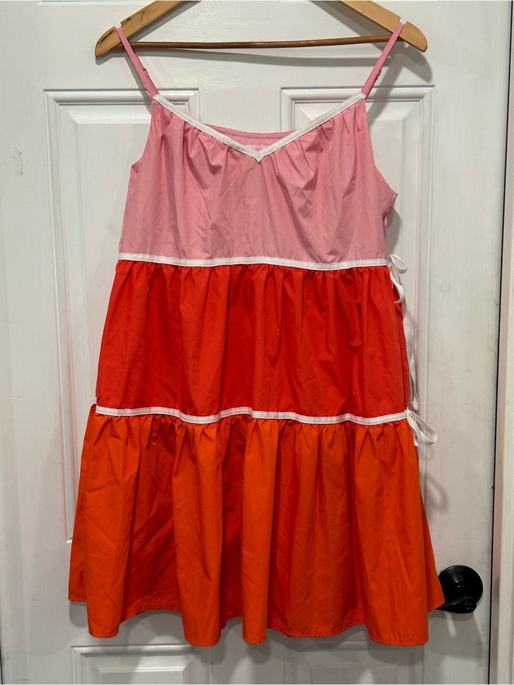 Pink Lily V-neck Ruffled Tiered Mini Sundress Cottage Core Whimsical Med